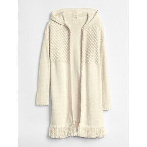 GAP Womens Longline Fringe Hooded Cardigan Sweater Open Ivory Knit Sz M